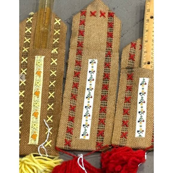 Vintage Hanging Fabric Handmade Yard Stick Ruler Holders Set of 6 - Picture 4 of 16